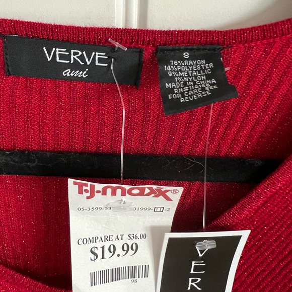 Verve Ami Red Glittery long sleeve top NWT Christmas - Picture 2 of 6